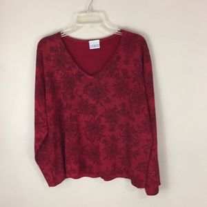 Villager Woman Red Sparkle  Floral Holiday Top Sweater